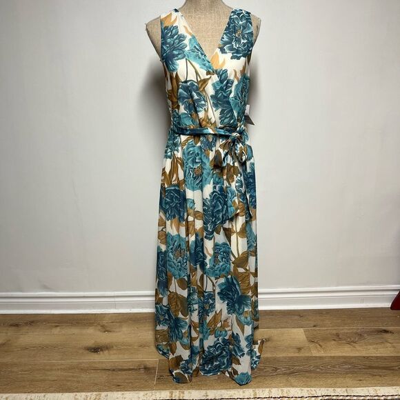 NWT Joyfolie Mia Joy Miriam Maxi Dress Teal floral Sz M - Picture 2 of 8